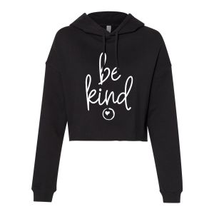"Be Kind" Women's Black Lightweight Cropped Hooded Sweatshirt